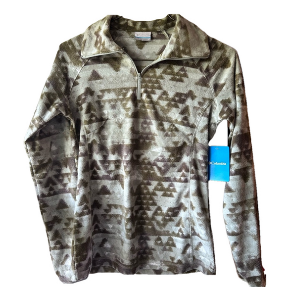 Columbia Arctic Air Printed Half Zip Pullover Mock Neck OmniTech Green Womens S - Picture 2 of 5